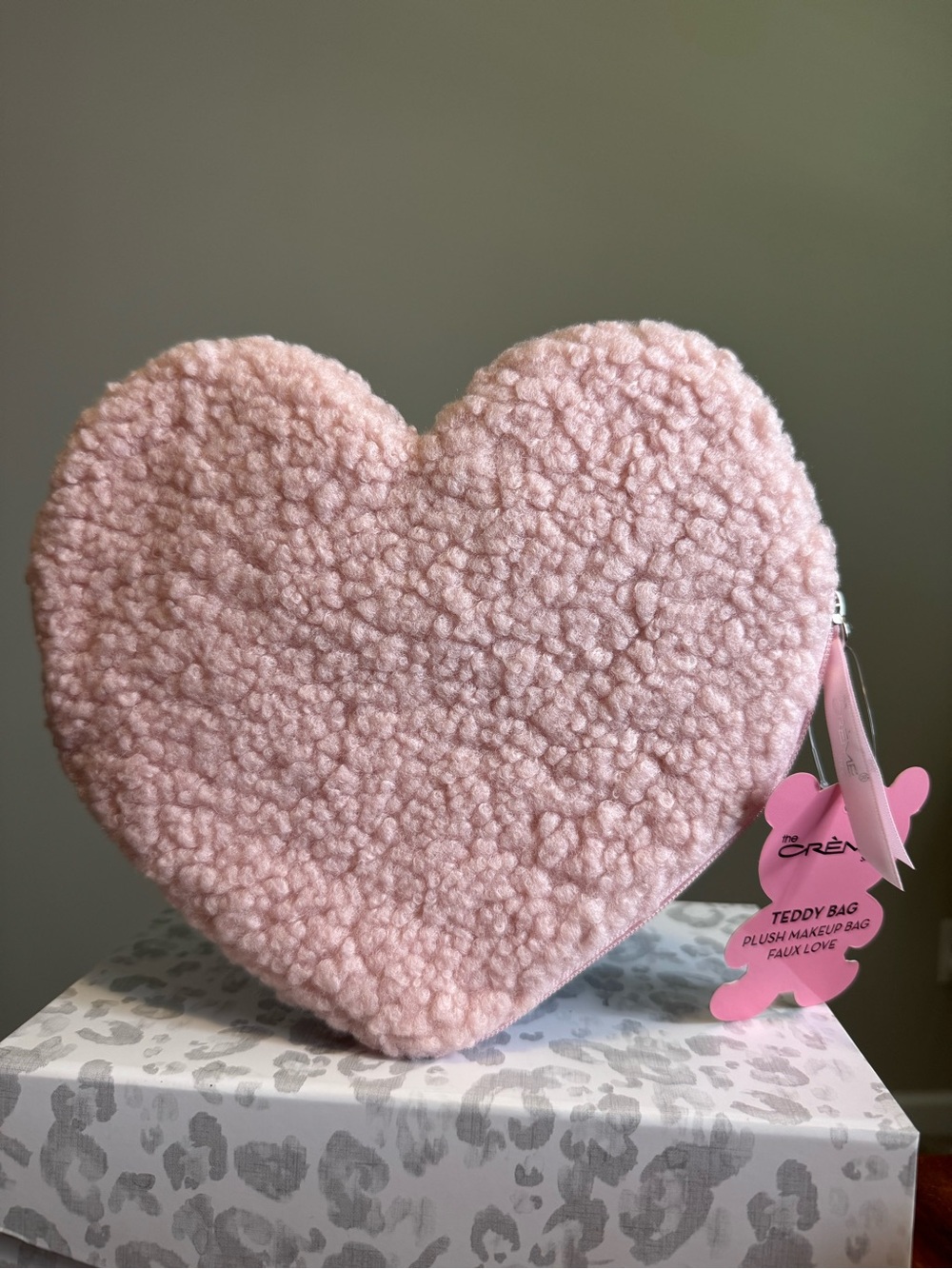 The Crème Shop Plush Heart Cosmetic Bag - Pink Teddy Style